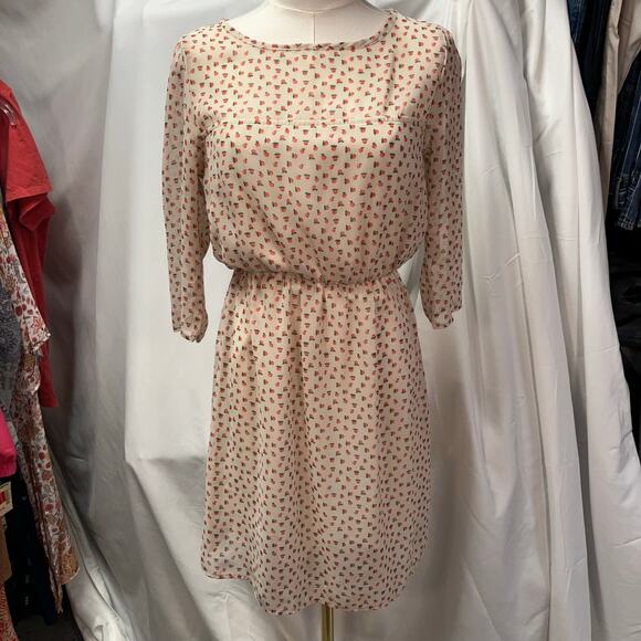 Everly Womens Small 3/4 Sleeve Dress Peach Print Cute Kidcore‎ Boutique - Picture 11 of 14